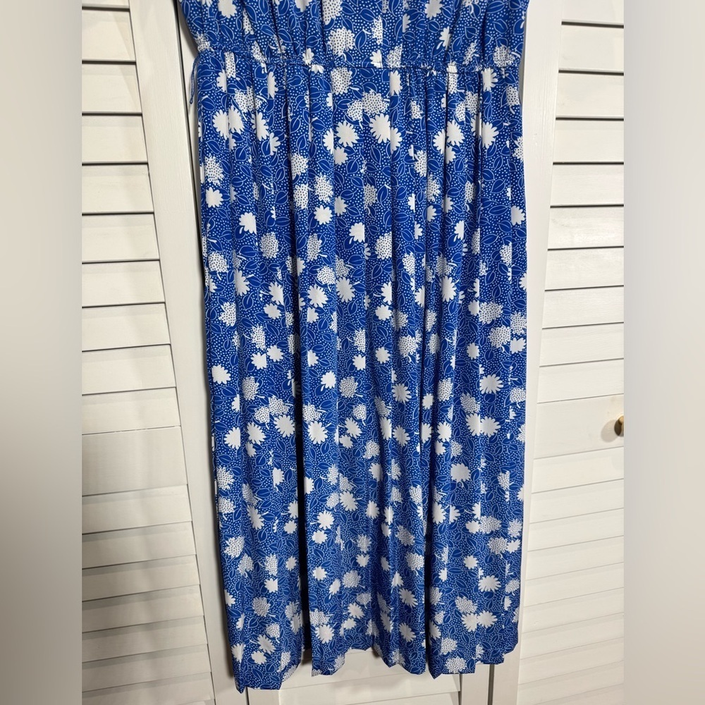Vintage Leslie Fay Blue and White Buttoned Sundress w Elastic Waist Size 10 - Picture 3 of 5